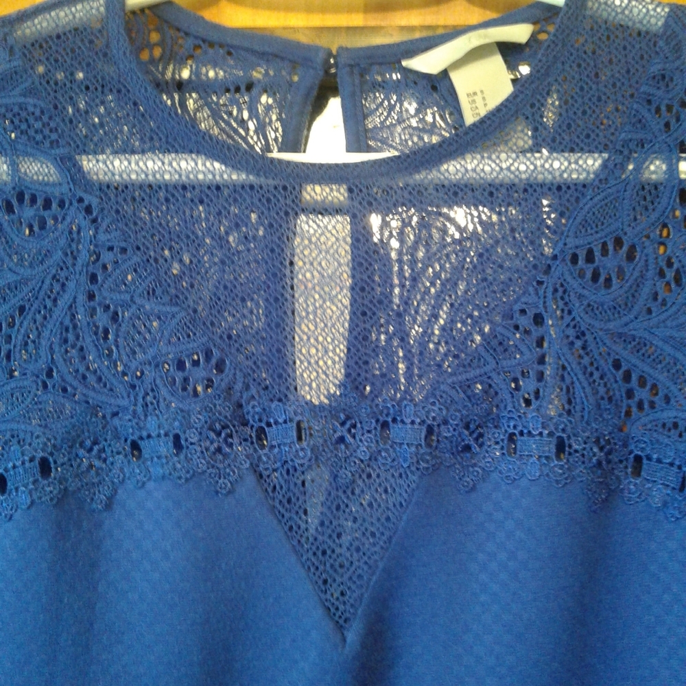 H&M Royal Blue Lace Insert Blouse